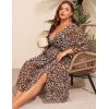 image:imageSWOMOG Women Plus Size Cover Ups Swimsuit VNeck Batwing Sleeve Pleated Waist Cover Ups Chiffon Summer Bikini BathingBlack Leopard