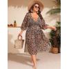 image:imageSWOMOG Women Plus Size Cover Ups Swimsuit VNeck Batwing Sleeve Pleated Waist Cover Ups Chiffon Summer Bikini BathingBlack Leopard