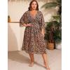 image:imageSWOMOG Women Plus Size Cover Ups Swimsuit VNeck Batwing Sleeve Pleated Waist Cover Ups Chiffon Summer Bikini BathingBlack Leopard