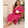 image:imageSWOMOG Women Plus Size Cover Ups Swimsuit VNeck Batwing Sleeve Pleated Waist Cover Ups Chiffon Summer Bikini BathingRose Red