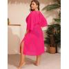 image:imageSWOMOG Women Plus Size Cover Ups Swimsuit VNeck Batwing Sleeve Pleated Waist Cover Ups Chiffon Summer Bikini BathingRose Red