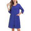 image:imageSWOMOG Women Zip Up Robe 34 Sleeve Housecoat Soft Cotton Zipper Front Nightgown Loungewear with PocketsBright Blue