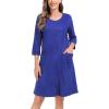 image:imageSWOMOG Women Zip Up Robe 34 Sleeve Housecoat Soft Cotton Zipper Front Nightgown Loungewear with PocketsBright Blue