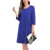 image:imageSWOMOG Women Zip Up Robe 34 Sleeve Housecoat Soft Cotton Zipper Front Nightgown Loungewear with PocketsBright Blue