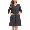 image:imageSWOMOG Women Zip Up Robe 34 Sleeve Housecoat Soft Cotton Zipper Front Nightgown Loungewear with PocketsDark Flecking Gray