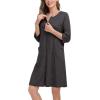 image:imageSWOMOG Women Zip Up Robe 34 Sleeve Housecoat Soft Cotton Zipper Front Nightgown Loungewear with PocketsDark Flecking Gray