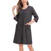 image:imageSWOMOG Women Zip Up Robe 34 Sleeve Housecoat Soft Cotton Zipper Front Nightgown Loungewear with PocketsDark Flecking Gray