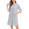 image:imageSWOMOG Women Zip Up Robe 34 Sleeve Housecoat Soft Cotton Zipper Front Nightgown Loungewear with PocketsGrey