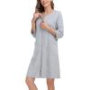 image:imageSWOMOG Women Zip Up Robe 34 Sleeve Housecoat Soft Cotton Zipper Front Nightgown Loungewear with PocketsGrey