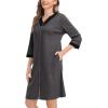 image:imageSWOMOG Women Zip Up Robe 34 Sleeve Housecoat Soft Cotton Zipper Front Nightgown Loungewear with PocketsModaldeep Grey