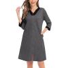 image:imageSWOMOG Women Zip Up Robe 34 Sleeve Housecoat Soft Cotton Zipper Front Nightgown Loungewear with PocketsModaldeep Grey