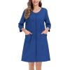image:imageSWOMOG Women Zip Up Robe 34 Sleeve Housecoat Soft Cotton Zipper Front Nightgown Loungewear with PocketsNavy