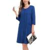 image:imageSWOMOG Women Zip Up Robe 34 Sleeve Housecoat Soft Cotton Zipper Front Nightgown Loungewear with PocketsNavy