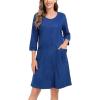 image:imageSWOMOG Women Zip Up Robe 34 Sleeve Housecoat Soft Cotton Zipper Front Nightgown Loungewear with PocketsNavy