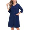 image:imageSWOMOG Women Zip Up Robe 34 Sleeve Housecoat Soft Cotton Zipper Front Nightgown Loungewear with PocketsNavy Blue