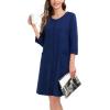 image:imageSWOMOG Women Zip Up Robe 34 Sleeve Housecoat Soft Cotton Zipper Front Nightgown Loungewear with PocketsNavy Blue