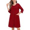 image:imageSWOMOG Women Zip Up Robe 34 Sleeve Housecoat Soft Cotton Zipper Front Nightgown Loungewear with PocketsRed