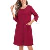 image:imageSWOMOG Women Zip Up Robe 34 Sleeve Housecoat Soft Cotton Zipper Front Nightgown Loungewear with PocketsWine Red