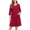 image:imageSWOMOG Women Zip Up Robe 34 Sleeve Housecoat Soft Cotton Zipper Front Nightgown Loungewear with PocketsWine Red