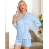 image:imageSWOMOG Womens 2 PCS  3 PCS Pajamas Set Silk Satin Long Sleeve Sleepwear Button Down Loungewear Pjs NightwearZ  Blue Striped  2 Pcs