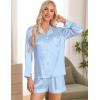image:imageSWOMOG Womens 2 PCS  3 PCS Pajamas Set Silk Satin Long Sleeve Sleepwear Button Down Loungewear Pjs NightwearZ  Blue Striped  2 Pcs