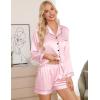 image:imageSWOMOG Womens 2 PCS  3 PCS Pajamas Set Silk Satin Long Sleeve Sleepwear Button Down Loungewear Pjs NightwearZ  Pink  2 Pcs