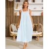 image:imageSWOMOG Womens Cotton Nightgowns Sleeveless Night Gown Embroidery House Dress Soft Long Nightdress with PocketsLight Blue