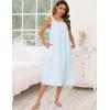 image:imageSWOMOG Womens Cotton Nightgowns Sleeveless Night Gown Embroidery House Dress Soft Long Nightdress with PocketsLight Blue