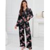 image:imageSWOMOG Womens Long Sleeve Pajamas Set 2 Piece Silk Button Down Pjs with Pants Floral Printed Classic Soft LoungewearBlack Large Flower