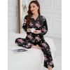 image:imageSWOMOG Womens Long Sleeve Pajamas Set 2 Piece Silk Button Down Pjs with Pants Floral Printed Classic Soft LoungewearBlack Large Flower