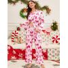 image:imageSWOMOG Womens Long Sleeve Pajamas Set 2 Piece Silk Button Down Pjs with Pants Floral Printed Classic Soft LoungewearPink Pink Bow