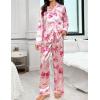 image:imageSWOMOG Womens Long Sleeve Pajamas Set 2 Piece Silk Button Down Pjs with Pants Floral Printed Classic Soft LoungewearPink Pink Bow