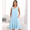 image:imageSWOMOG Womens Nightgowns Sleeveless Night Gown Victorian Nightdress House Dress with Pockets Ruffle Button Sleepshirt SXXXLLight Blue