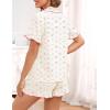 image:imageSWOMOG Womens Pajama Sets Cute Ruffle Matching PJs Sleepwear Button Down Short Sleeve Loungewear 2 Piece PJ SetBeige Flower