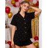 image:imageSWOMOG Womens Pajama Sets Cute Ruffle Matching PJs Sleepwear Button Down Short Sleeve Loungewear 2 Piece PJ SetCherry Black