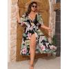 image:imageSWOMOG Womens Plus Size Cover Up Robe Cardigan Swimsuit Kimono Flowy Coverup Beach Open Front Summer SwimwearBlack Green Flower