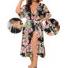 image:imageSWOMOG Womens Plus Size Cover Up Robe Cardigan Swimsuit Kimono Flowy Coverup Beach Open Front Summer SwimwearBlack Green Flower