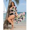 image:imageSWOMOG Womens Plus Size Cover Up Robe Cardigan Swimsuit Kimono Flowy Coverup Beach Open Front Summer SwimwearBlack Green Flower