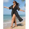 image:imageSWOMOG Womens Plus Size Cover Up Robe Cardigan Swimsuit Kimono Flowy Coverup Beach Open Front Summer SwimwearBlack Stripe