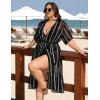 image:imageSWOMOG Womens Plus Size Cover Up Robe Cardigan Swimsuit Kimono Flowy Coverup Beach Open Front Summer SwimwearBlack Stripe