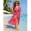 image:imageSWOMOG Womens Plus Size Cover Up Robe Cardigan Swimsuit Kimono Flowy Coverup Beach Open Front Summer SwimwearPink Abstract Graffiti