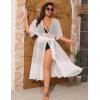 image:imageSWOMOG Womens Plus Size Cover Up Robe Cardigan Swimsuit Kimono Flowy Coverup Beach Open Front Summer SwimwearWhite