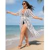 image:imageSWOMOG Womens Plus Size Cover Up Robe Cardigan Swimsuit Kimono Flowy Coverup Beach Open Front Summer SwimwearWhite Stripe