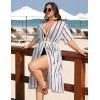 image:imageSWOMOG Womens Plus Size Cover Up Robe Cardigan Swimsuit Kimono Flowy Coverup Beach Open Front Summer SwimwearWhite Stripe