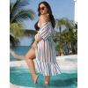 image:imageSWOMOG Womens Plus Size Cover Up Robe Cardigan Swimsuit Kimono Flowy Coverup Beach Open Front Summer SwimwearWhite Stripe