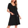 image:imageSWOMOG Womens Zip Up Housecoat Zipper Front Robe Lightweight Bathrobe Short Sleeve Loungewear Nightgowns with PocketsBlack