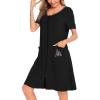 image:imageSWOMOG Womens Zip Up Housecoat Zipper Front Robe Lightweight Bathrobe Short Sleeve Loungewear Nightgowns with PocketsBlack