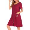 image:imageSWOMOG Womens Zip Up Housecoat Zipper Front Robe Lightweight Bathrobe Short Sleeve Loungewear Nightgowns with PocketsChestnut Red