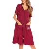 image:imageSWOMOG Womens Zip Up Housecoat Zipper Front Robe Lightweight Bathrobe Short Sleeve Loungewear Nightgowns with PocketsChestnut Red