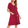 image:imageSWOMOG Womens Zip Up Housecoat Zipper Front Robe Lightweight Bathrobe Short Sleeve Loungewear Nightgowns with PocketsChestnut Red